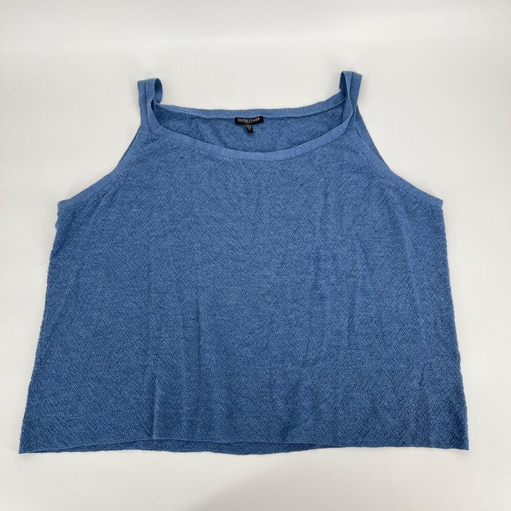 Eileen Fisher Woman Crepe 100% Wool Tank Top Cami 3X Blue Italian Yarn Knit Crop